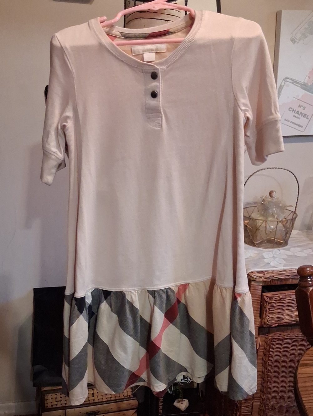 Authentic Burberry Cream Henley Girls Dress with Iconic Novacheck Ruffle 6y